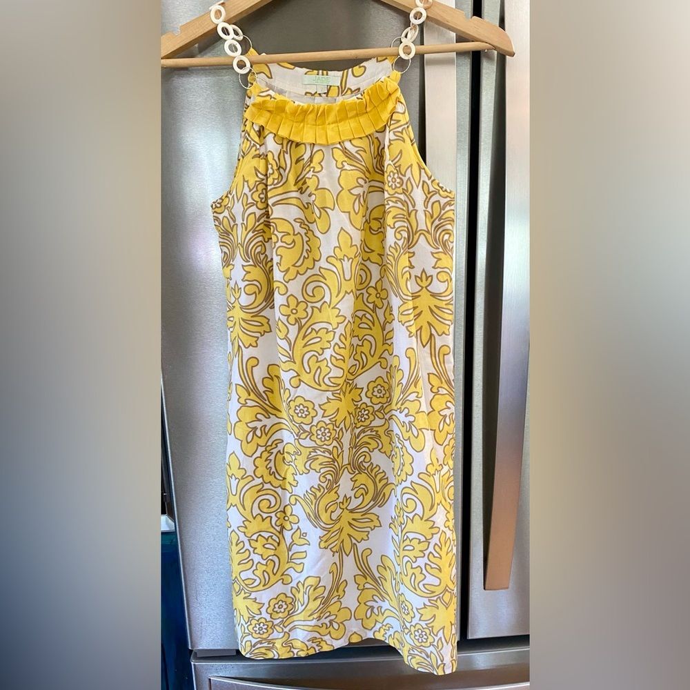 JADE Melody Tam Yellow White Mod Shift silk cotton, Sleeveless sun dress Size 2
